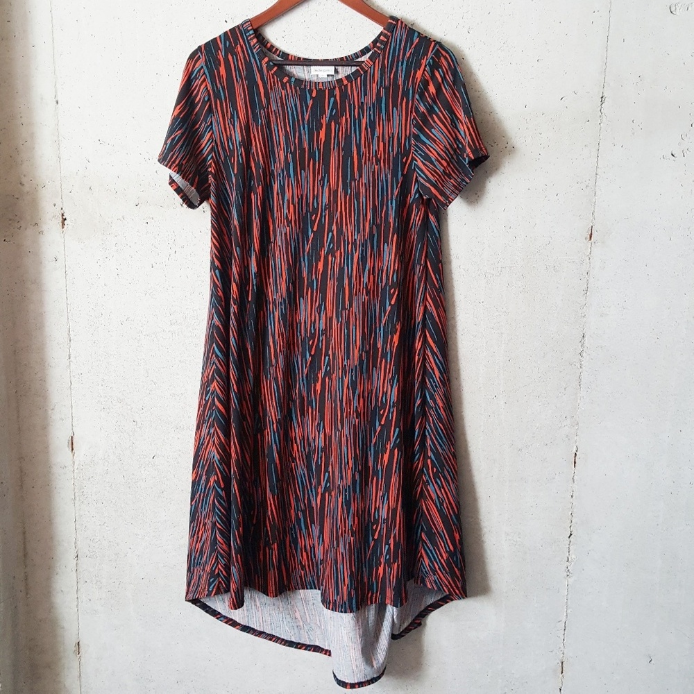 Lularoe Carly dress red black teal size S